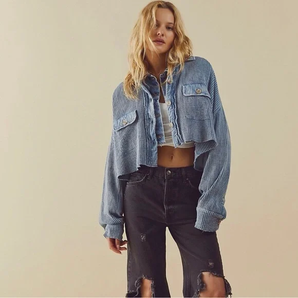 NWT Free People | FP One Cropped Scout Jacket in Blue size XL - Picture 1 of 10